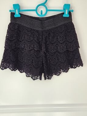 Justice Girls Black Crochet Lace Tiered Shorts - Size 10